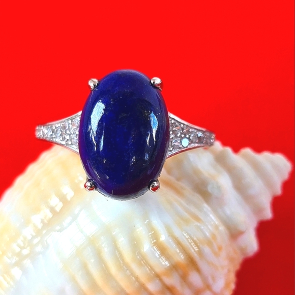 Natural Lapis Lazuli & CZ 925 Sterling Silver Ring